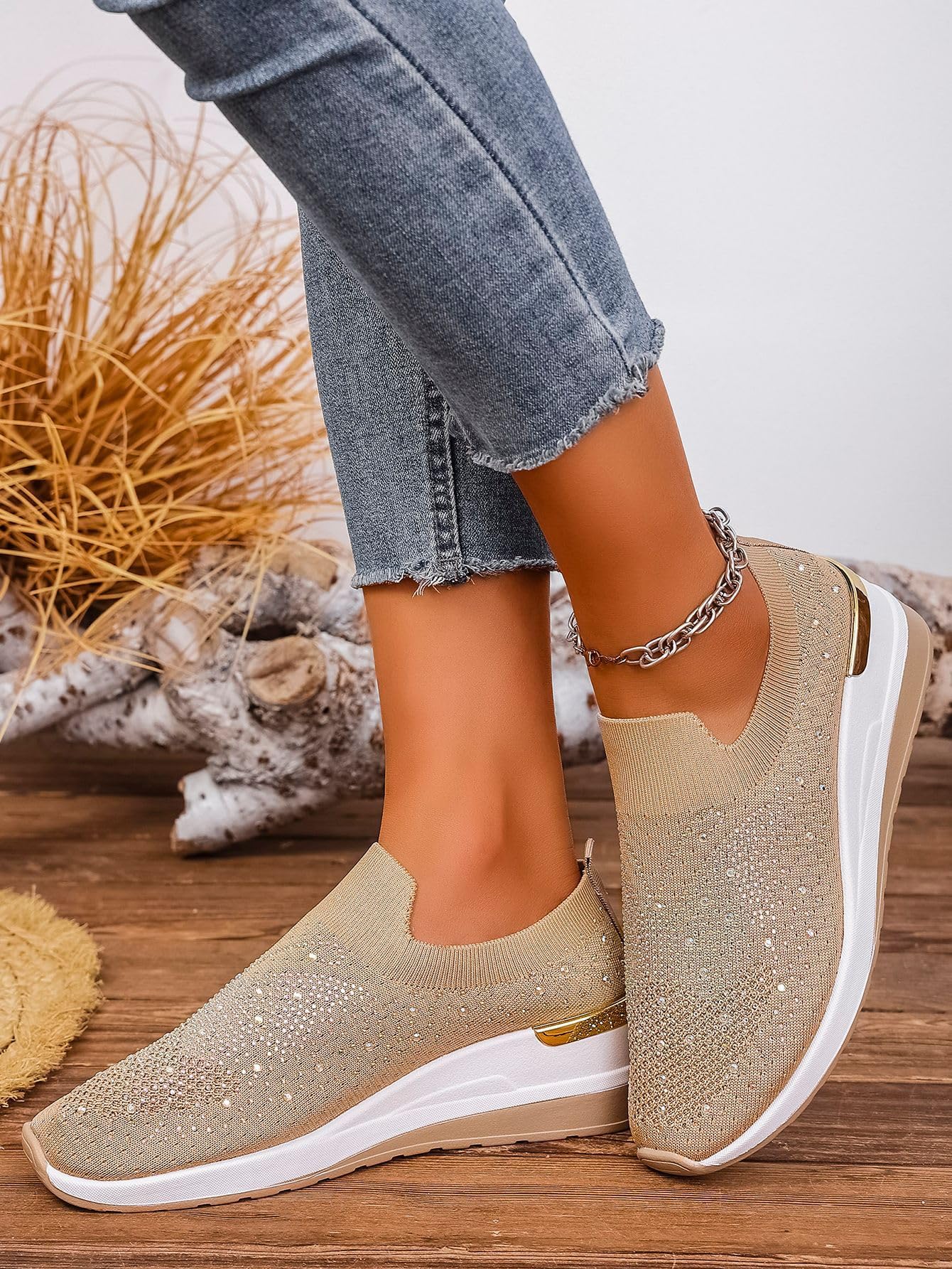 Scarpe da ginnastica da donna con zeppa e strass