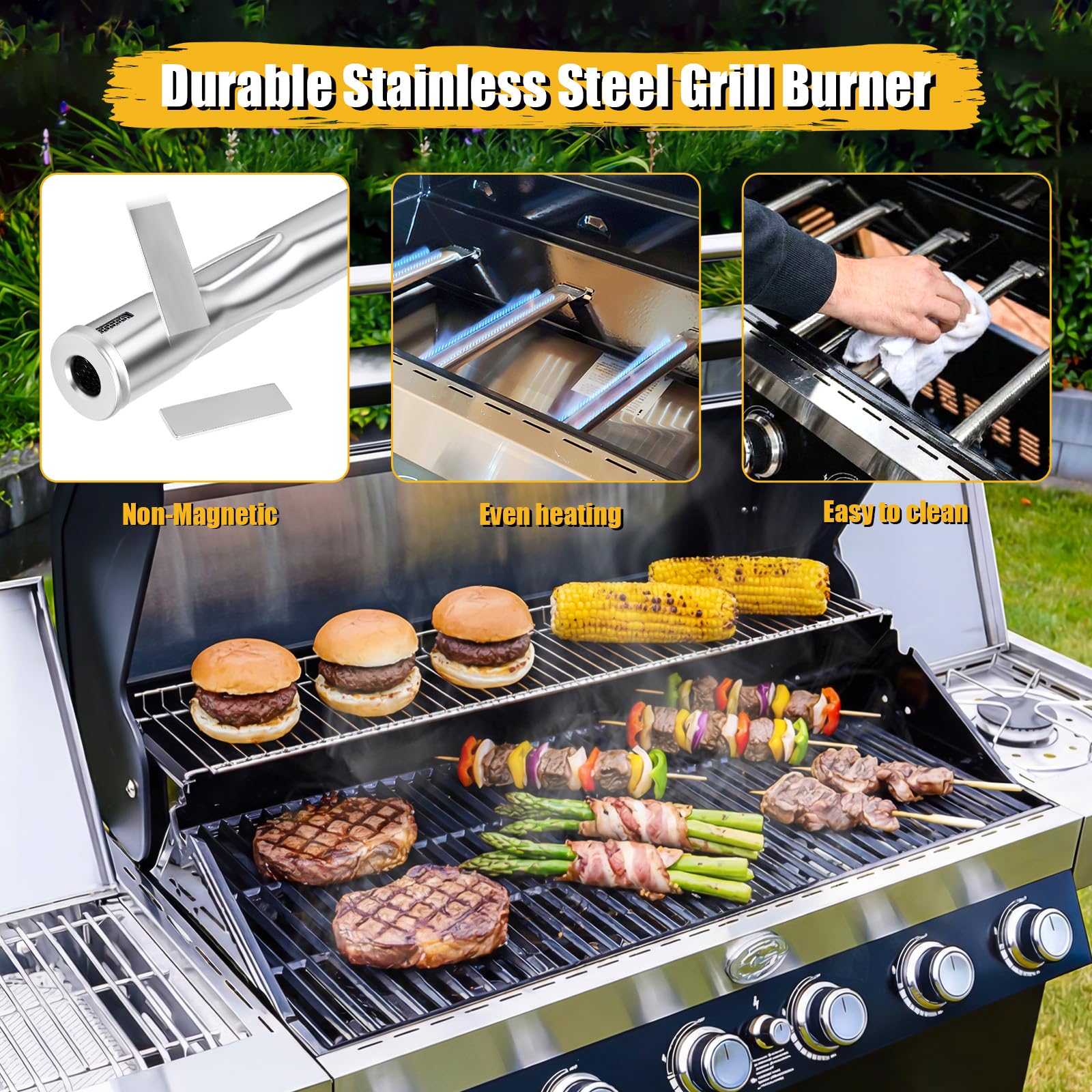 GFTIME Edelstahl Brenner für Rösle Videro G3 und G4, Gasgrill Brenner Ersatzteile für Rösle Videro Serie, 4 Stück