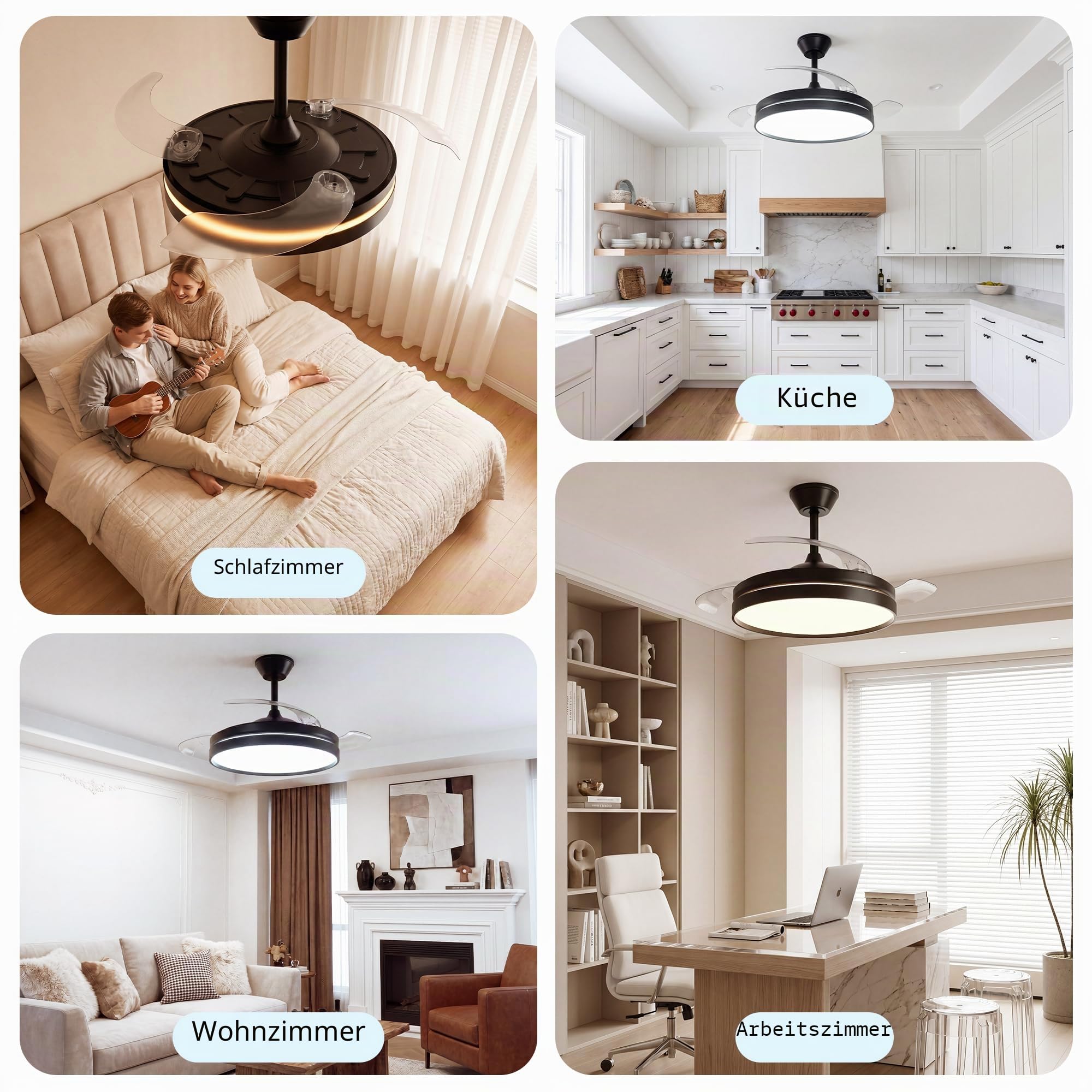 NIORSUN Deckenleuchte mit Ventilator, Deckenventilator mit Beleuchtung, App und Fernbedienung,Schwarz