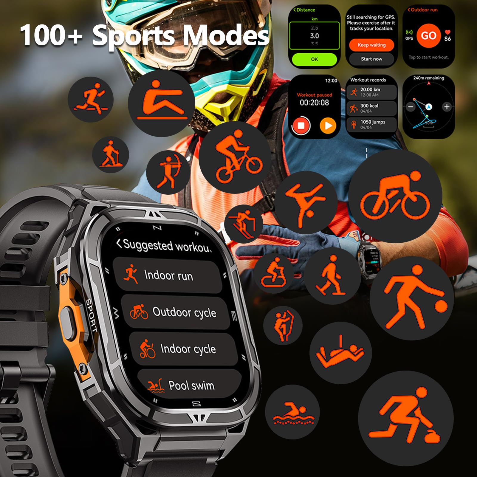 findtime GPS Montre Connectée Smartwatch Bluetooth sans Fil Grande Cadran Montre Homme Femme avec Appel Bluetooth Sport Podomètre Montre Connectée étanche 3ATM Multi activités Moniteur Fréquence