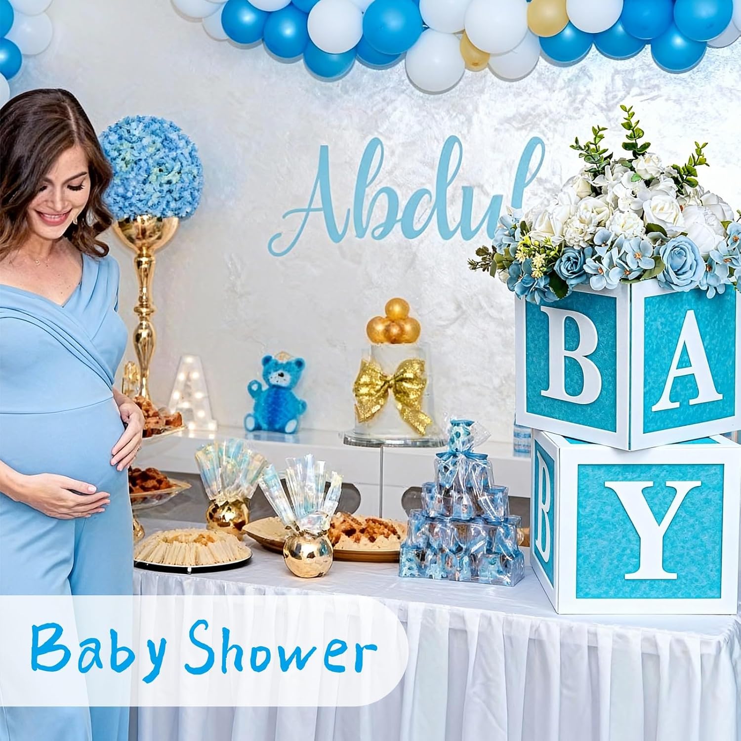 2 Set Baby Shower Centerpieces for Table 8 Inch Felt Boxes with Baby Letters for Boy/Girl Neutra,Baby Shower, Gender Revea Party Table Decor