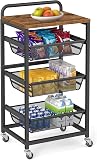 VASAGLE Carrito de Almacenaje de 4 Niveles, con Cestas Extraíbles, Estante de Cocina con Ruedas y Asa, 31,7 x 40 x 76 cm, Marrón Rústico y Negro Tinta LRC040K01 - 1