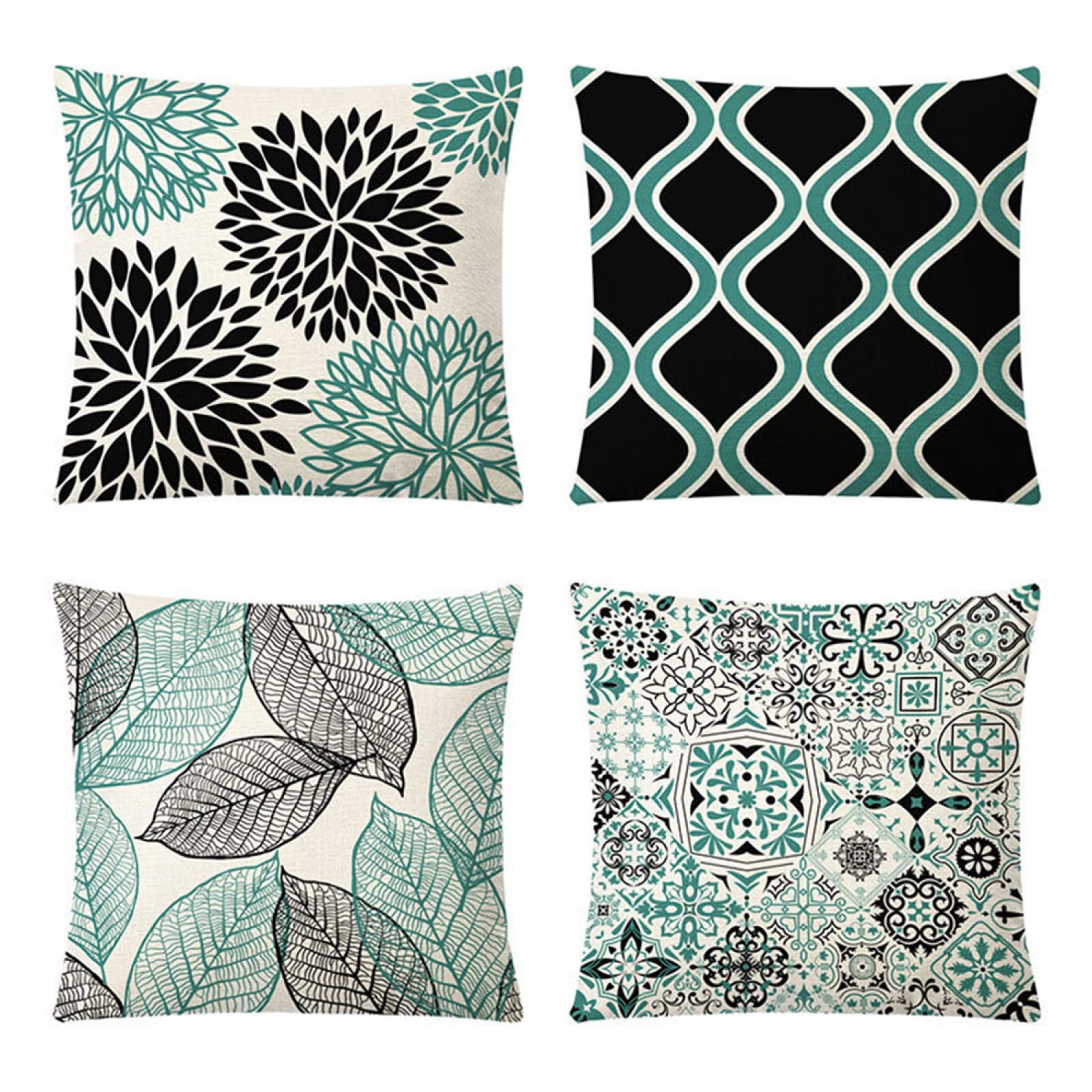 Taie d'oreiller 50x50cm lin vert noir lot de 4 pour canapé