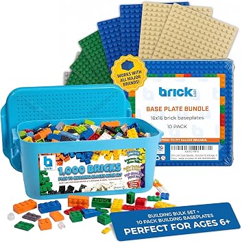 Brick Loot 1070 Pieces Building Block Set with 10 Pieces 5"x5" Baseplates