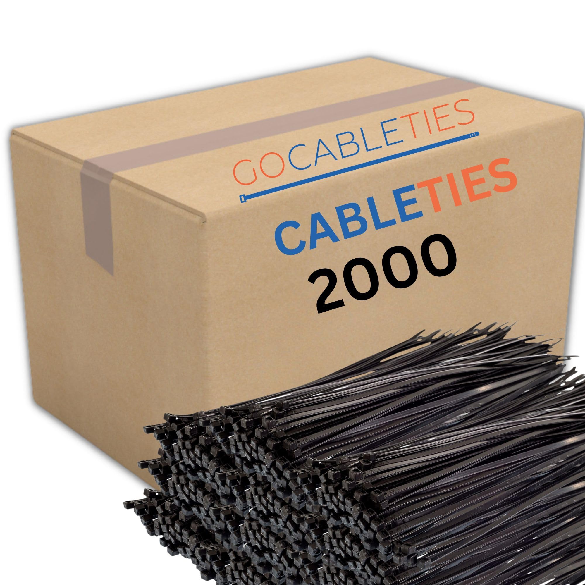 Gocableties Black Cable Ties, 300mm x 3.6mm, Bulk Pack of 2000, 12” Premium Nylon Zip Ties, Multi-Purpose Plastic Tie Wraps, Secure Self-Locking Mechanism, for Home, Garden, Office and DIY
