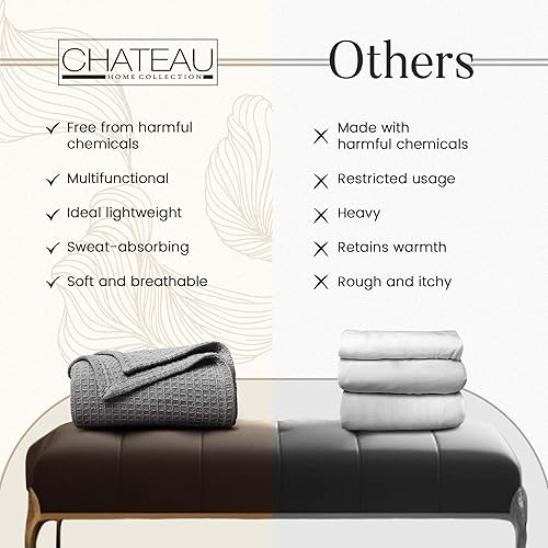 Miniatura 5 de Manta de tamaño Queen para cama Queen, 100% algodón, manta transpirable, manta Queen (90 x 90 pulgadas), manta suave, ligera y acogedora, manta gris