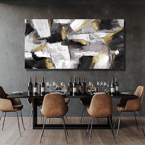 Miniatura 6 de SOUGUAN Arte de Pared Abstracto Decoración de Pared en Lienzo Dorado Arte de Pared en Lienzo para Sala de Estar Impresiones Modernas en Lienzo