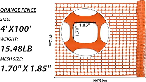 Miniatura 29 de PotatoLife Valla de seguridad de malla de plástico, rollo de 4 x 100 pies con 100 bridas, red temporal reutilizable para cercado de jardín, Verde