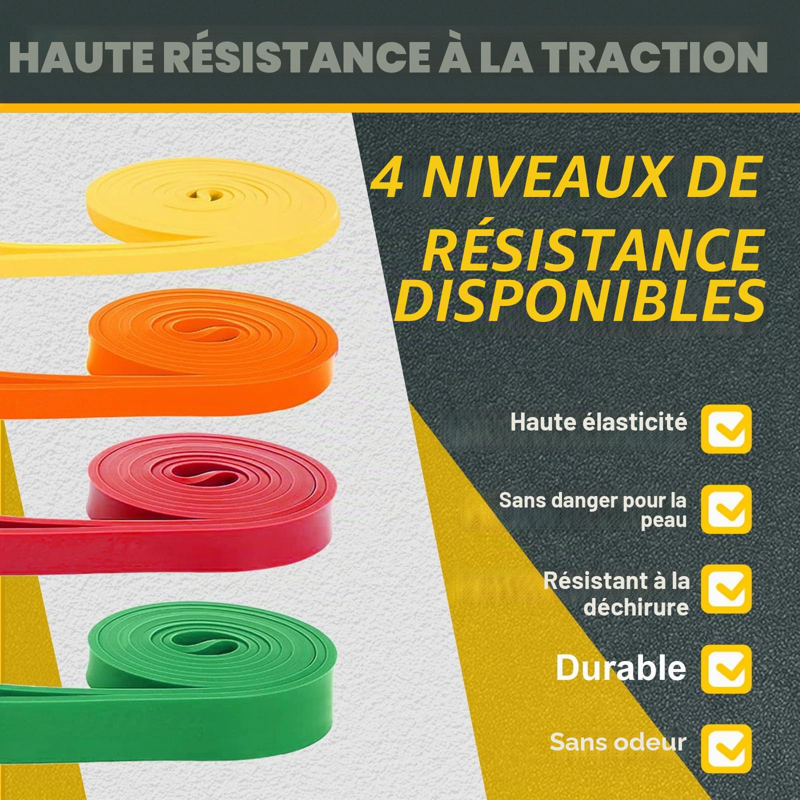 Lot de 5 Bandes de Résistance avec Ancrage de Porte pour Fitness, Yoga, Pilates, Musculation