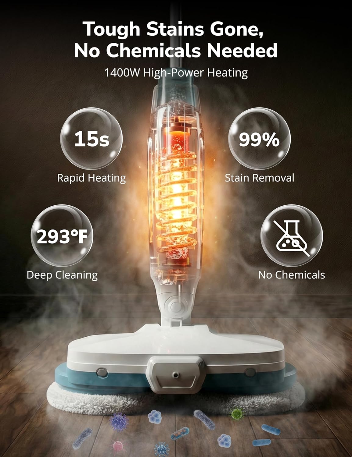 Steam Mop,10-in-1 Scrub Mop & Handheld Steamer,15s Heat-up,Multifunctional Electric Cleaner for Home Use,Hard Floor Cleaner,2 Modes,Led Light,Removable 500ML Water Tank,Carpets,Floors,Cars,Tiles,Crack