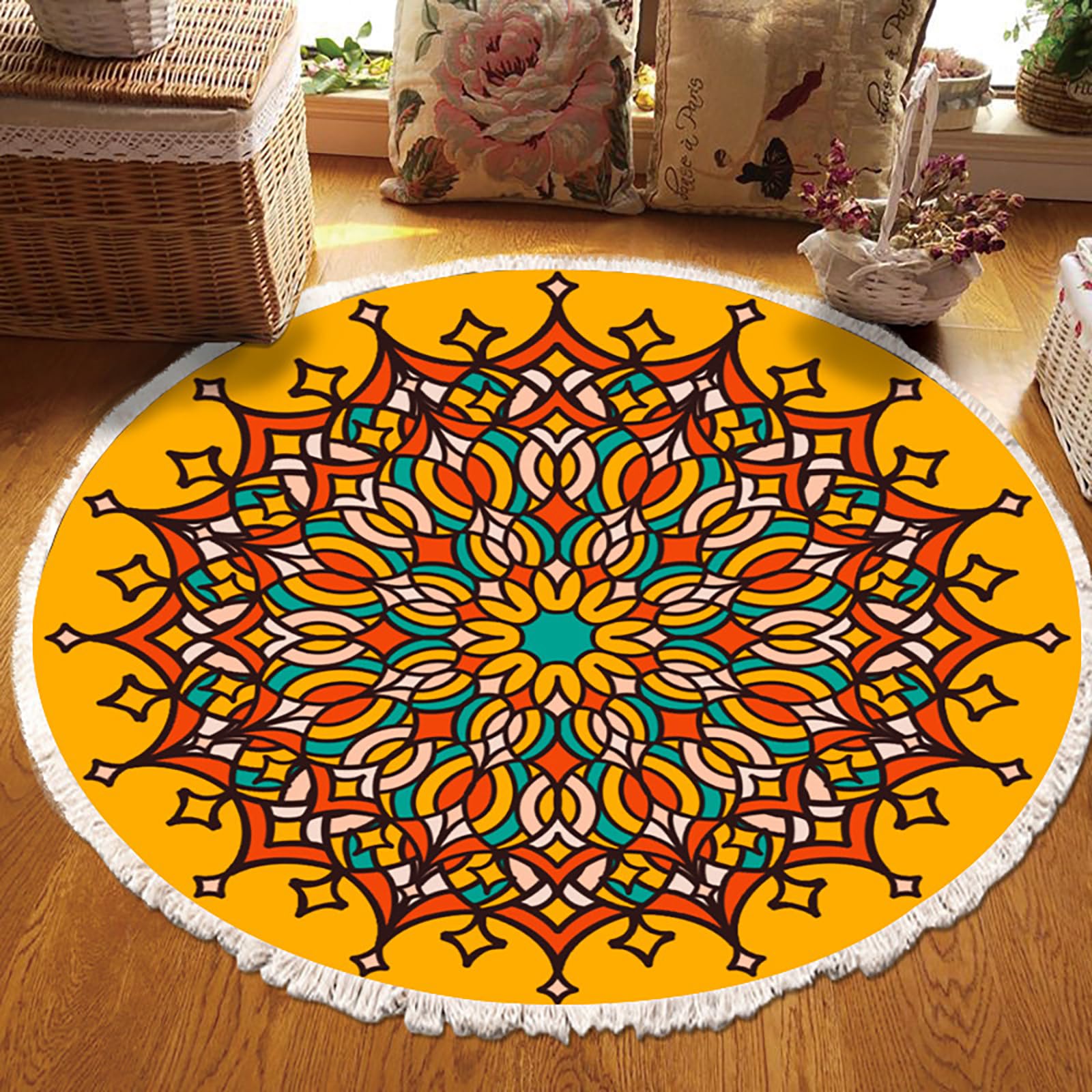 Tapis rond floral vintage de 120cm pour réchauffer l'ambiance de la salle à manger