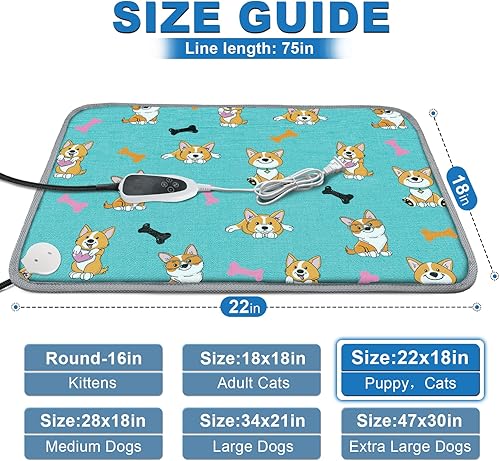 Vista 57 de Almohadilla térmica para perros de 28 x 18 pulgadas con interruptor de termostato inteligente y tubo de protección de línea de alimentación