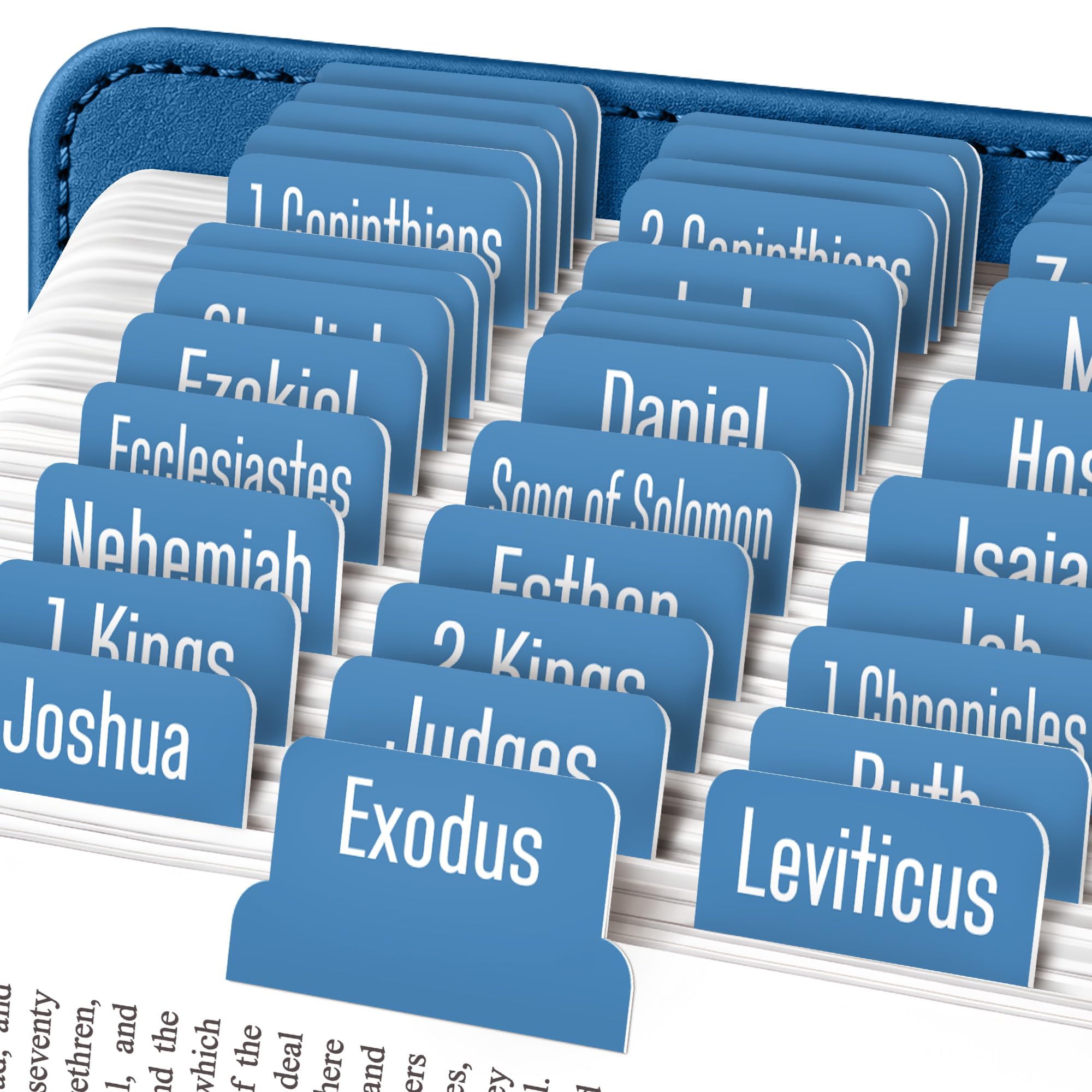 EssexWares - Steel Blue Bible Tabs for Old and New Testament, 80 Large Print Tabs for Bible Study, Water-Resistant and Durable Index Tabs for Women and Men - 1.7" Wide โ image 1