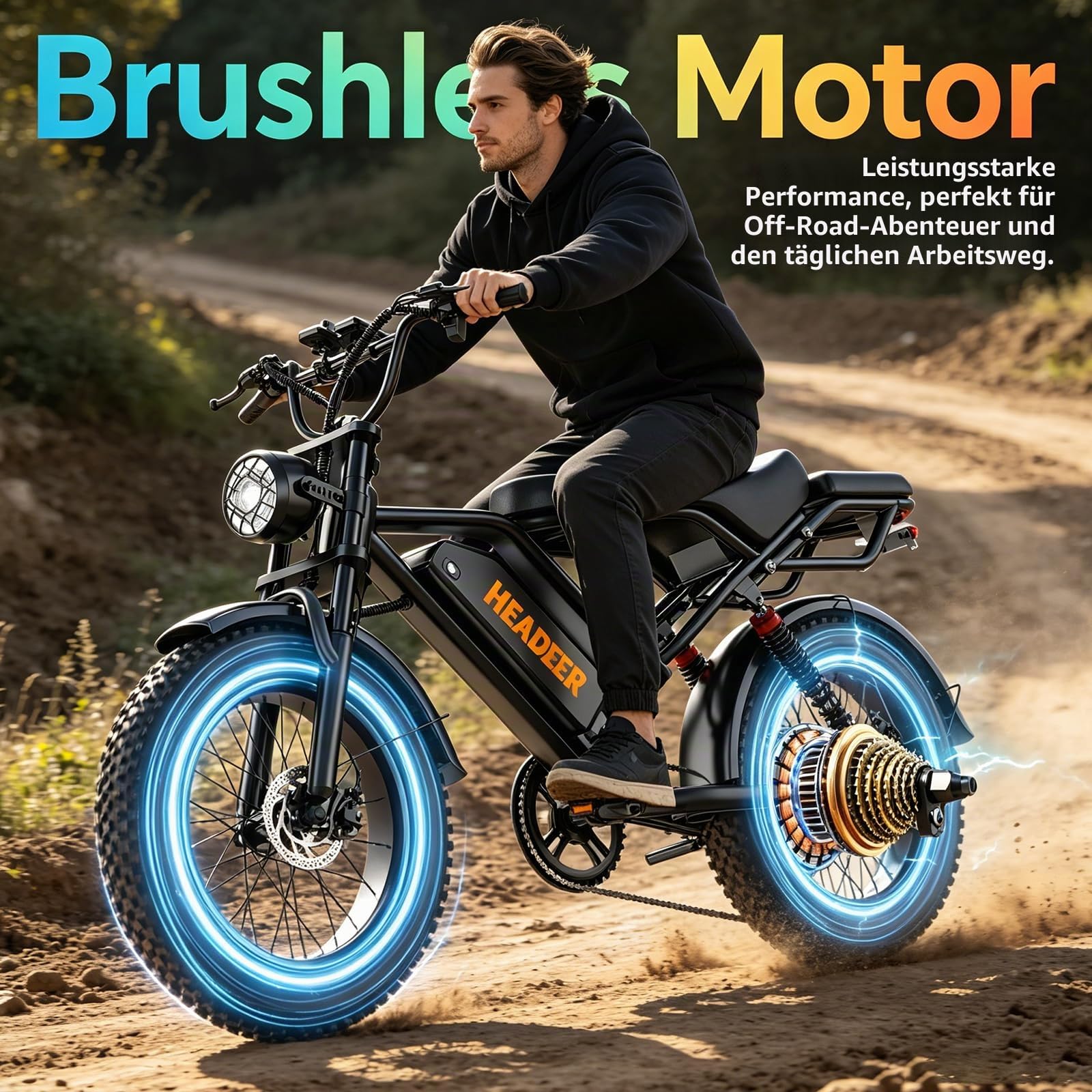 BK20 Elektrofahrrad für Erwachsene, 48 V, 20 Ah, herausnehmbarer Akku, Mountainbike mit 20×4-Zoll-Breitreifen, Reichweite 50–100 km, Doppelscheibenbremsen, doppelte Federung, 7 Gänge