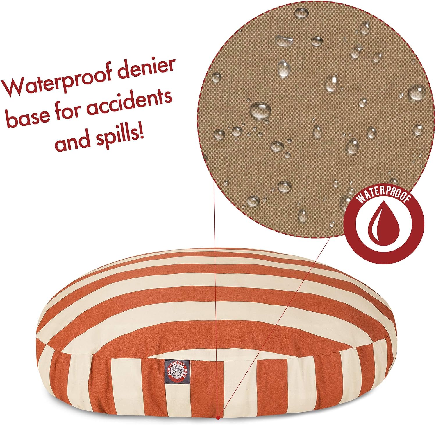 Burnt Orange Vertical Stripe Large Round Indoor Outdoor Pet Dog Bed With Removable Washable Cover By Majestic Pet Products