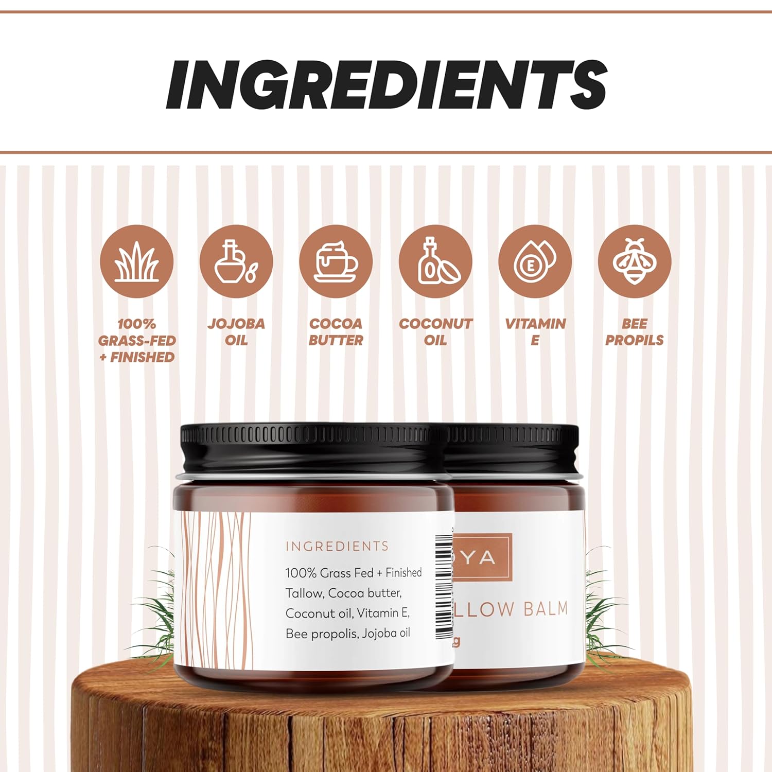 BROYA Premium Tallow Balm - Grass-Fed and Finished Beef Tallow for Skin with Jojoba Oil, Cocoa Butter and Vitamin E - Multi-Purpose Beef Tallow for Face, Body, and Lips - 56g - Image 5