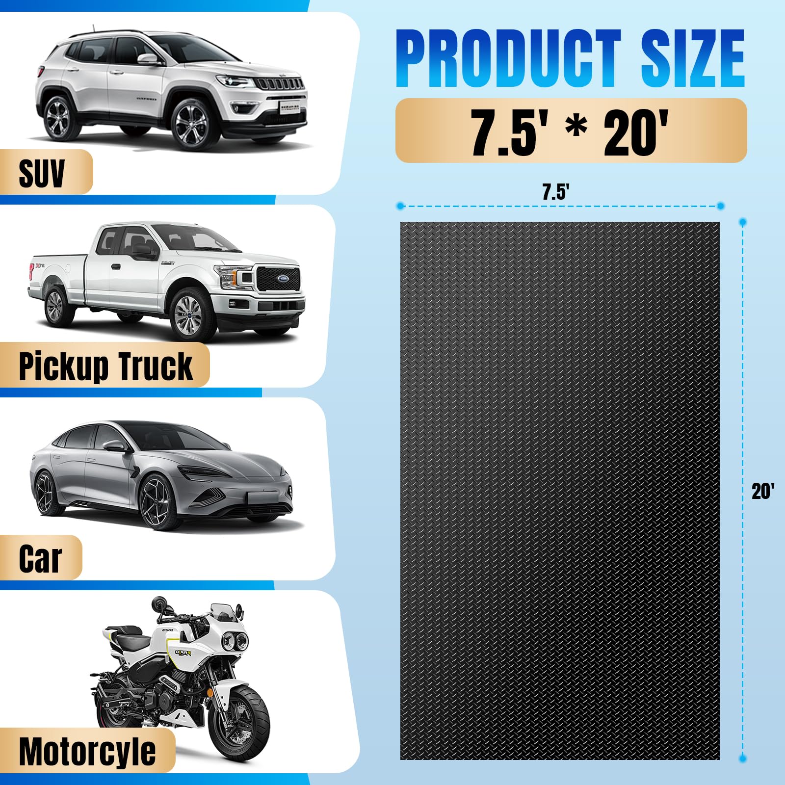 7 5x20 FT Garage Floor Mat Diamond Plate PVC Garage Mats Flooring Roll Thickened Non-Slip Rubber Flooring Protector — view 2