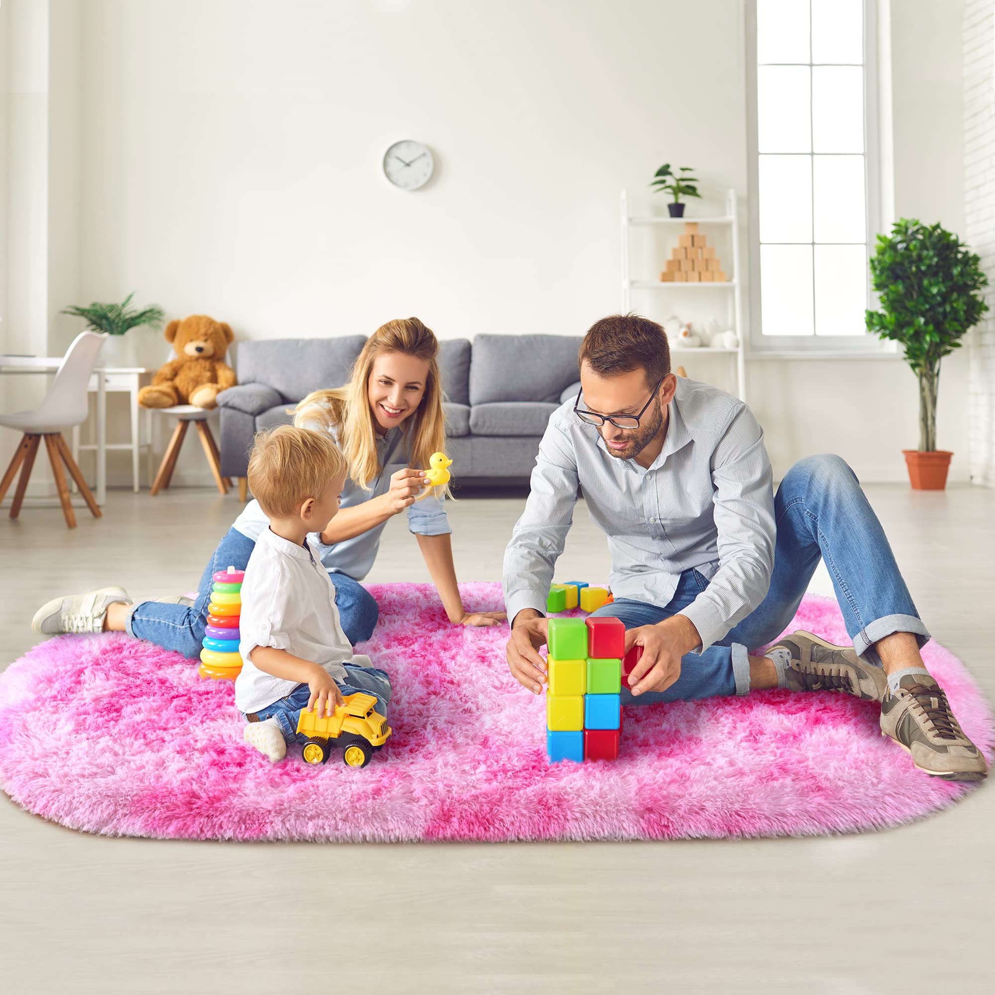 Noahas Oval Fluffy Pink Rainbow Rug 2.6X5.3 Small Kids Rugs for Bedroom Girls And Boys Aesthetic,Bedside Bedroom Rug,Ultra Soft Runner Carpet Modern Shaggy Nursery Area Rugs Home Decor
