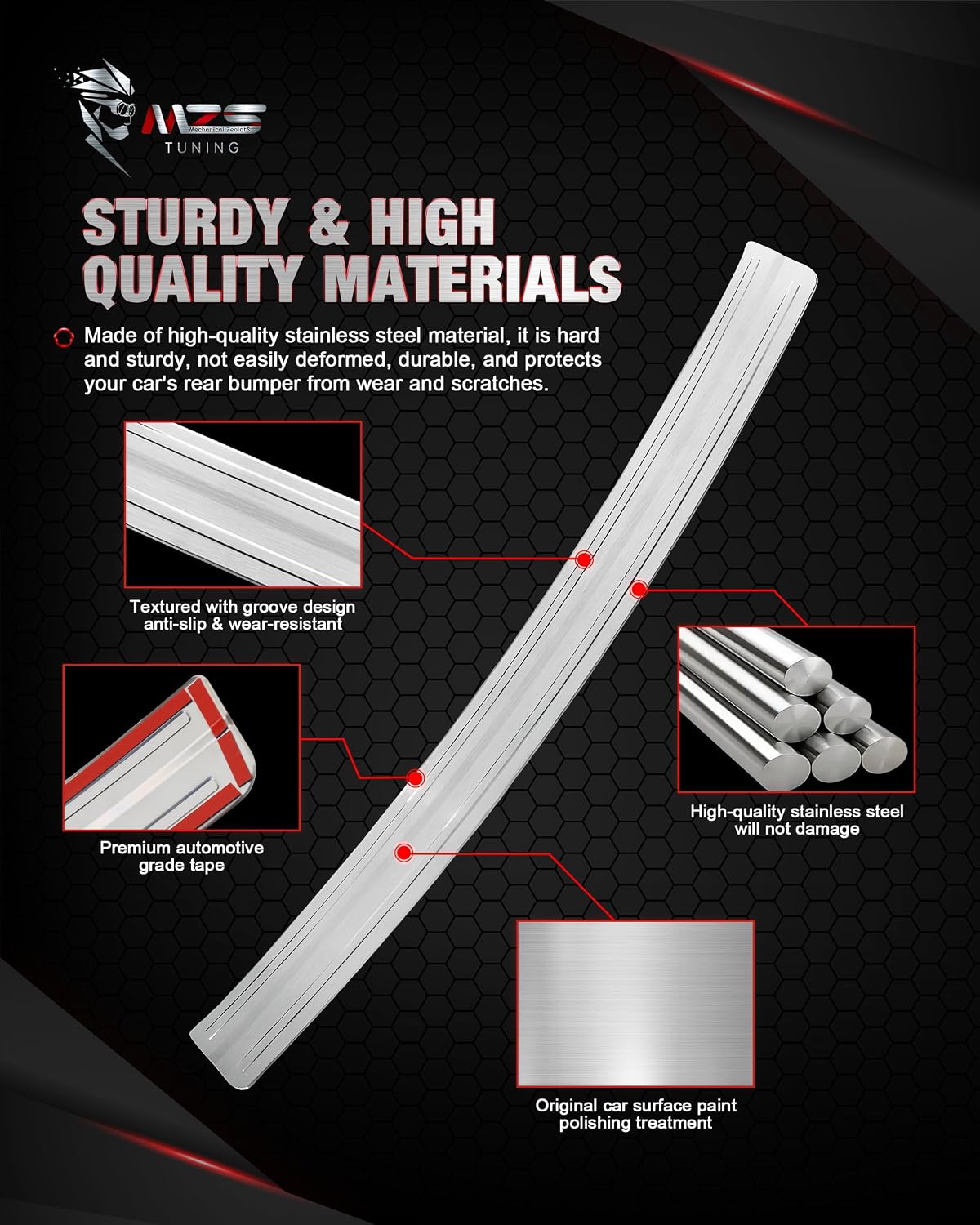 MZS Rear Bumper Protector Guard Compatible with Highlander 2020 2021 2022 2023 2024, Trunk Door Sill Guard Anti-Scratch Durable Stainless Steel Scrape Guard Interior Accessories - Rear Exterior/Lower
