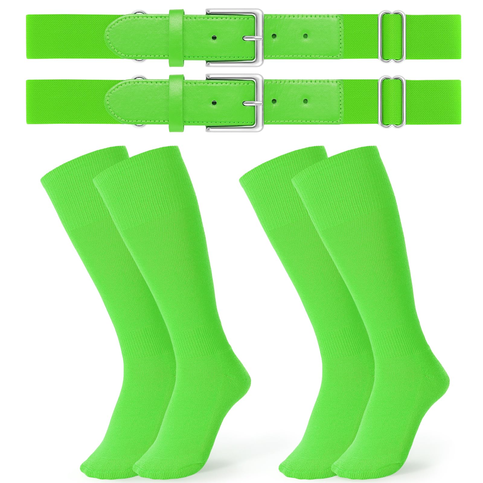 JASGOOD 2 Pack Baseball Socks and Belt Combo Set Softball Socks and Belts Elastic Waist Belt for Youth and Adult Boys