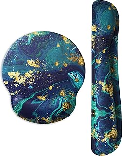 ITNRSIIET Gaming Mouse Mat with Wrist Support, Wrist Support Keyboard and Mouse Pad with Wrist Rest Set, Ergonomic Mousepad Smooth Waterproof Lycra Surface, Non Slip PU Base, Blue Green Marbling