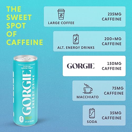Vista 7 de GORGIE Variedad tropical, bebida energética natural sin azúcar, espumosa, bebidas energéticas saludables, té verde, biotina, vitaminas B, 150 mg