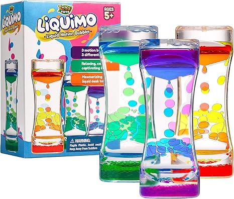 YoYa Toys Liquimo - Liquid Motion Bubbler - 3 Pack - Sensory Fidget Desk Toy for Kids & Adults - Relaxing Hourglass Timer Tubes - Calming Visual Play for School, Home, Office, Stress Relief and Focus
