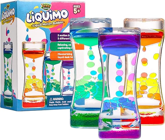 YoYa Toys Liquimo - Liquid Motion Bubbler - 3 Pack - Sensory Fidget Desk Toy for Kids & Adults - Relaxing Hourglass Timer Tubes - Calming Visual Play for School, Home, Office, Stress Relief and Focus