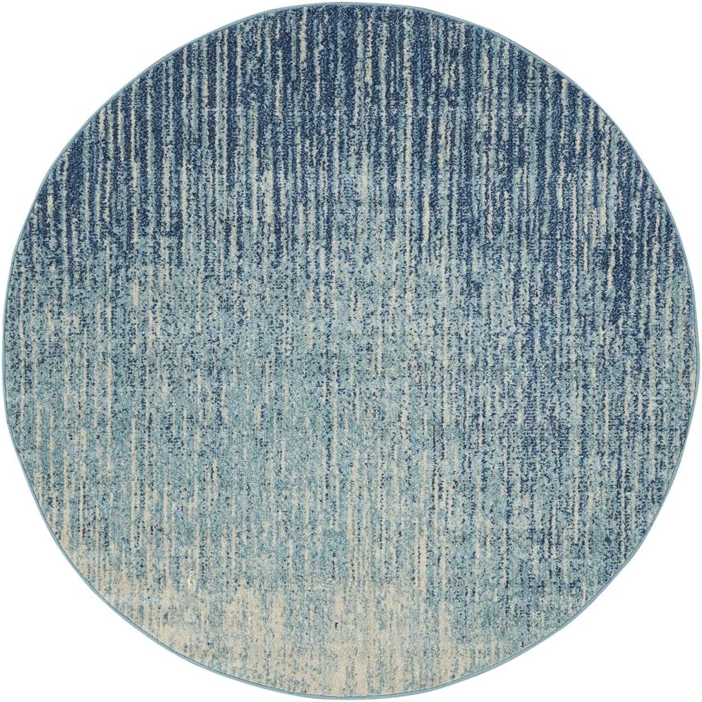HomeRoots 4' Ivory and Blue Round Abstract Power Loom Area Rug
