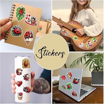 Pack 50 PCS Ladybug Stickers Cute Animal Waterproof Vinyl Decals Decoration Laptop Journals Suitcase Helmet Phone Case Party Favors Scrapbooking