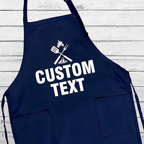 Miniatura 5 de Voila Print Delantal de parrilla con texto personalizado, delantal de cocina personalizado para hombres, divertido delantal de cocina de barbacoa,