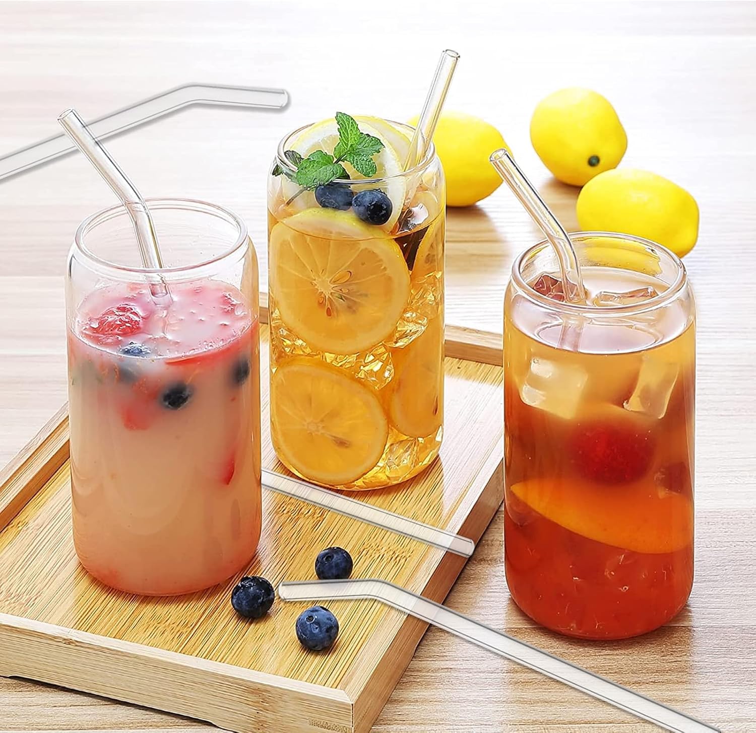 10 Pcs Colorful Glass Straws Shatter Resistant, 7” x 8mm Colored Short Glass Drinking Straws with 2 Cleaning Brush, Set of 5 Straight & 5 Bent Straws Short for Coffee, Beverages, Juices
