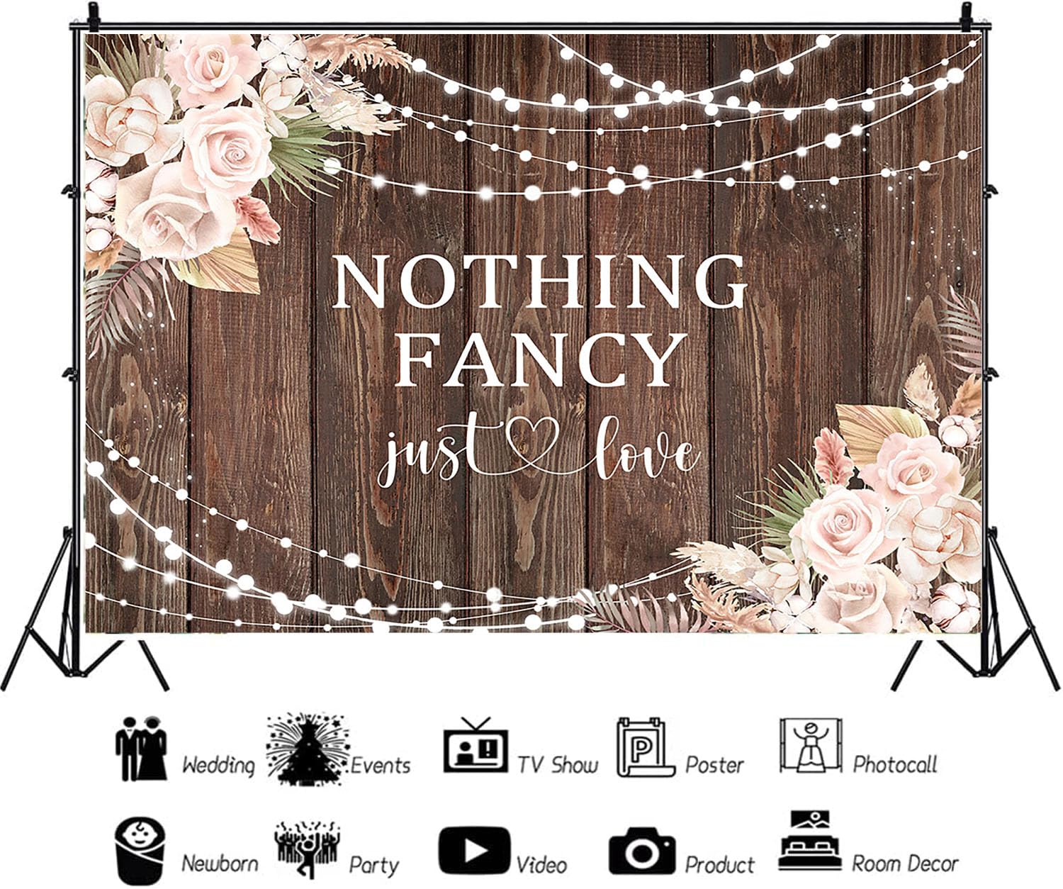 Aumeko Rustic Wedding Backdrop Rustic Nothing Fancy Just Love Bridal Shower Background Wood Boho Floral Lighting Wedding Backdrops for Photography (7x5ft)