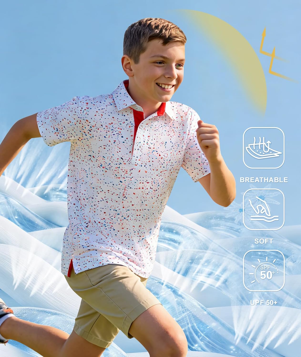ZITY Boys Polo Shirt UPF 50+ Print Golf Shirt Short Sleeve Performance Polo Moisture Wicking Shirt Active Casual Tops