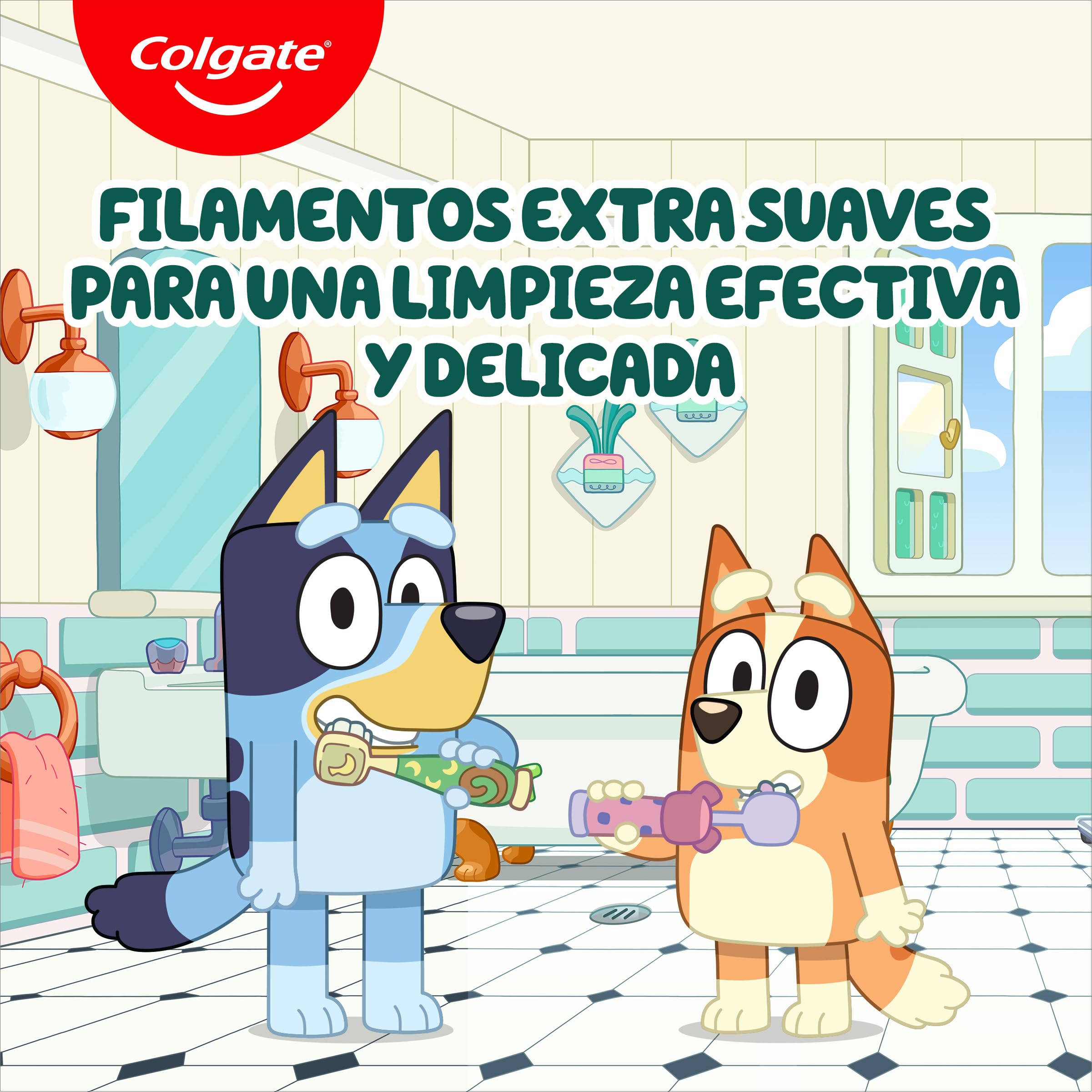 Colgate Pack 12 x 2 Cepillos de dientes Kids Bluey 2-5 años, cepillo de dientes infantil, cabezal pequeño, filamentos extra suaves para una limpieza delicada, mango redondo para un agarre cómodo