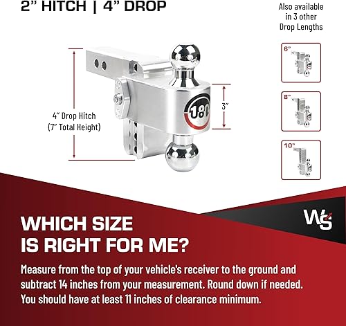 Vista 13 de Weigh Safe Enganche de remolque de 180 grados, enganche de remolque ajustable para remolque, compatible con receptores de 2 pulgadas, caída de 10