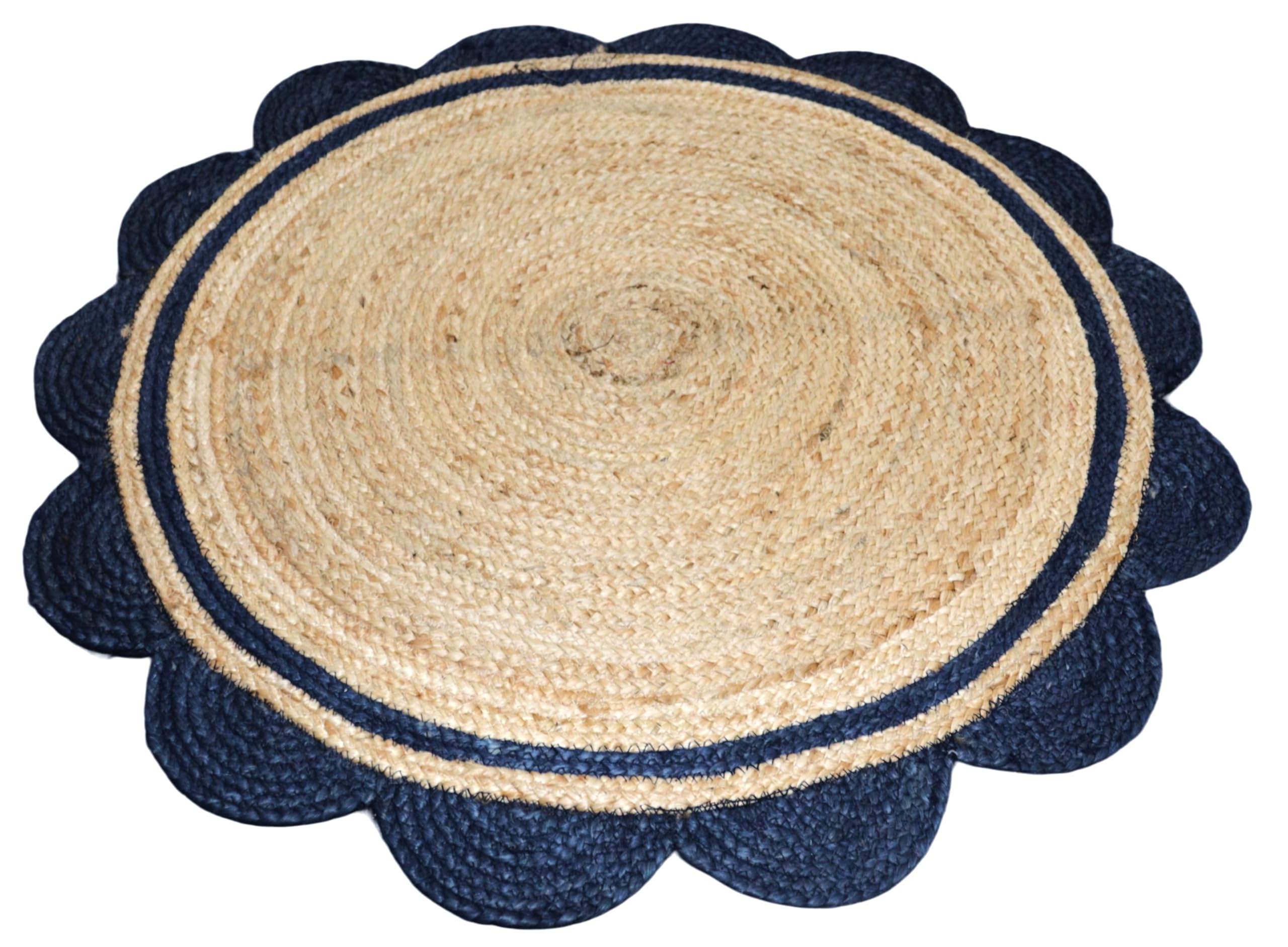 Tappeto decorativo in iuta, 90 x 90 cm, blu navy e beige