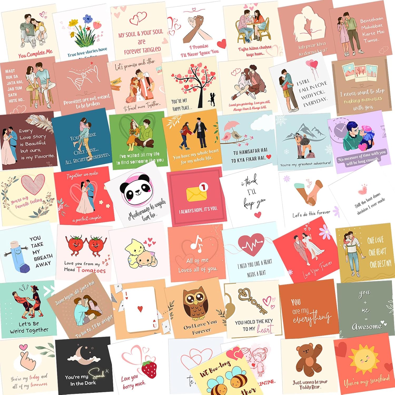 Craftolive 50 Pieces Romantic Love Notes Greeting Cards to Express Love