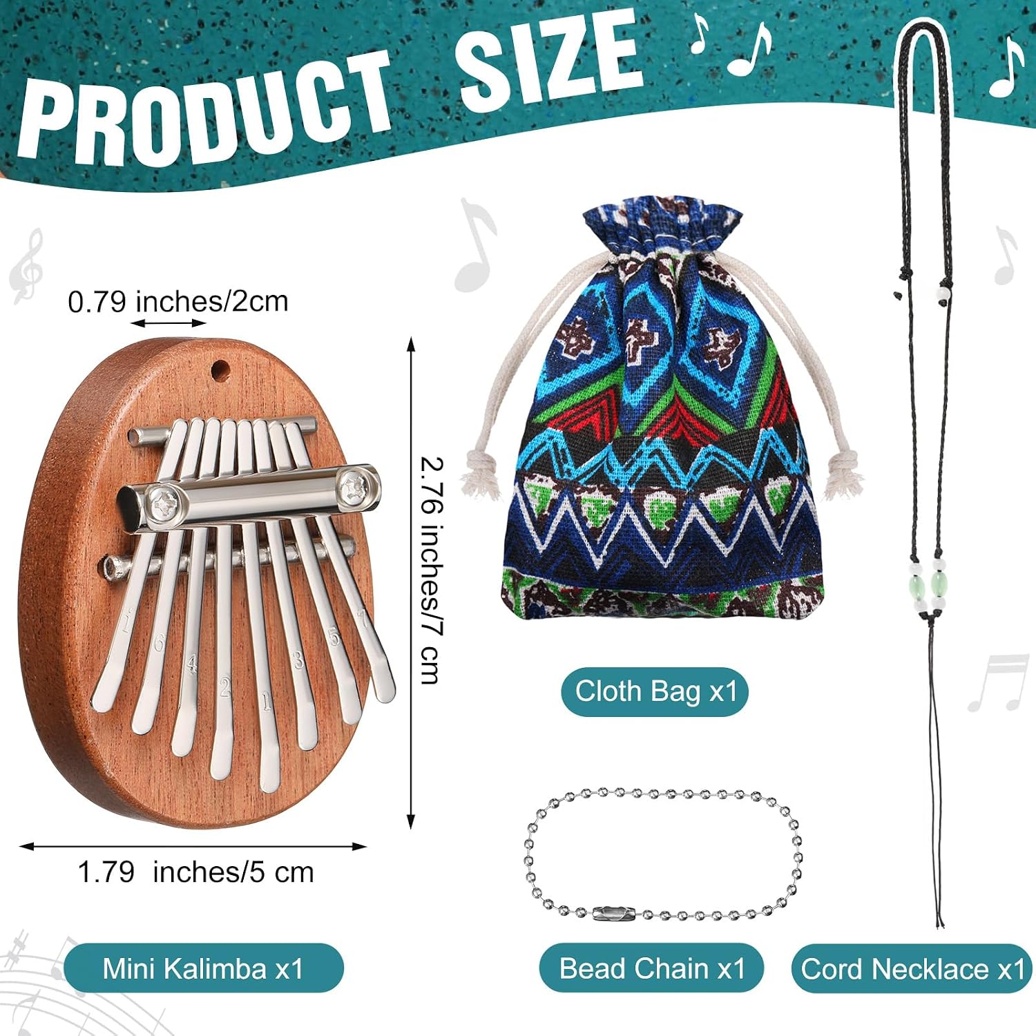 2 Pcs Mini Kalimba and Tongue Drum Set 8 Keys 6 Notes,Malachite image 3