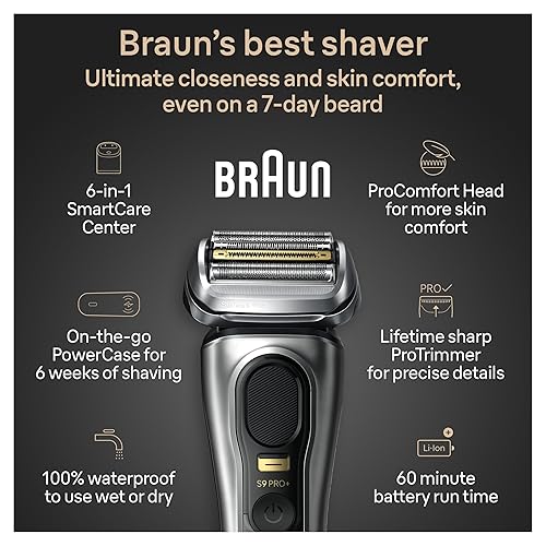 Miniatura 3 de Braun Maquinilla de afeitar eléctrica Series 9 PRO+ para hombres, 5 elementos de afeitado Pro y cabezal ProComfort para preparar el afeitado,