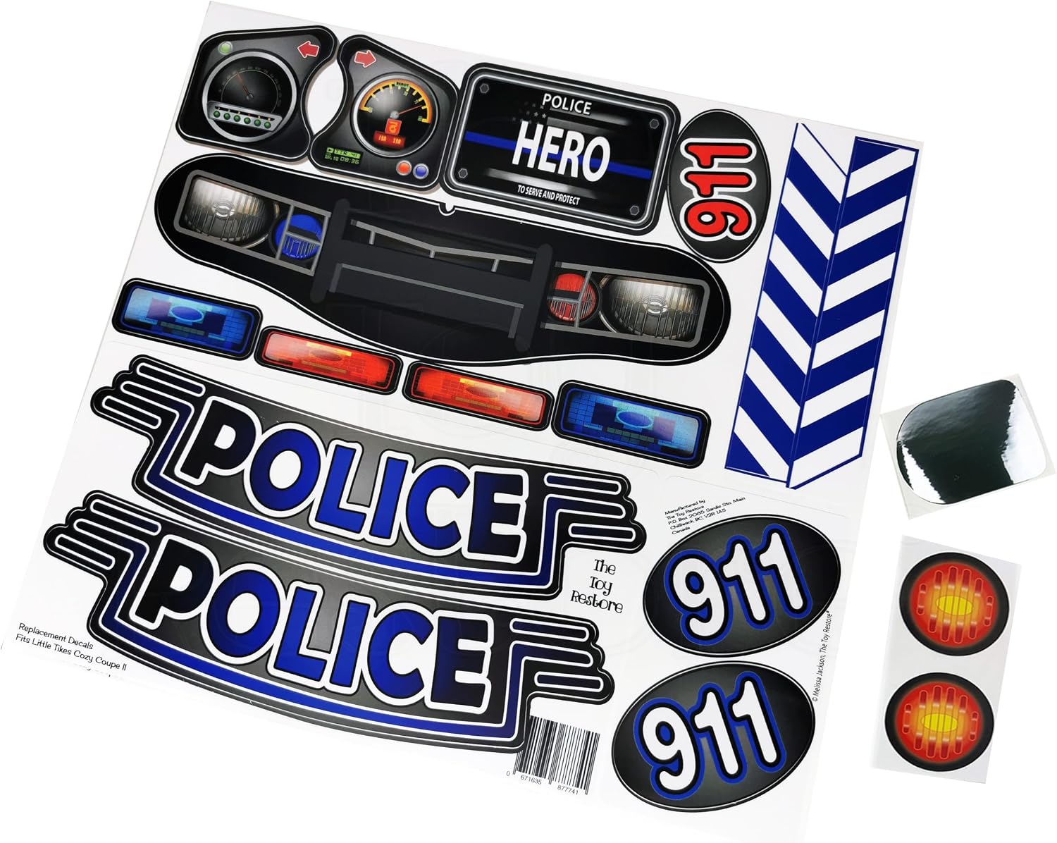 Toy Restore Replacement Decals Fits Little Tikes Cozy Coupe II Police Patrol Car