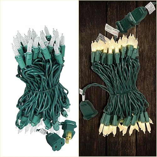 Miniatura 2 de 50 luces LED de Navidad blancas cálidas M5, cable verde, longitud total, 18.6 pies, listado UL, tira de luces conectables para uso en interiores o