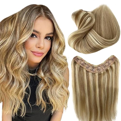 Extensiones de cabello humano ondulado con clip de 16 pulgadas, extensiones de cabello humano con clip de doble trama, una pieza, 100% cabello