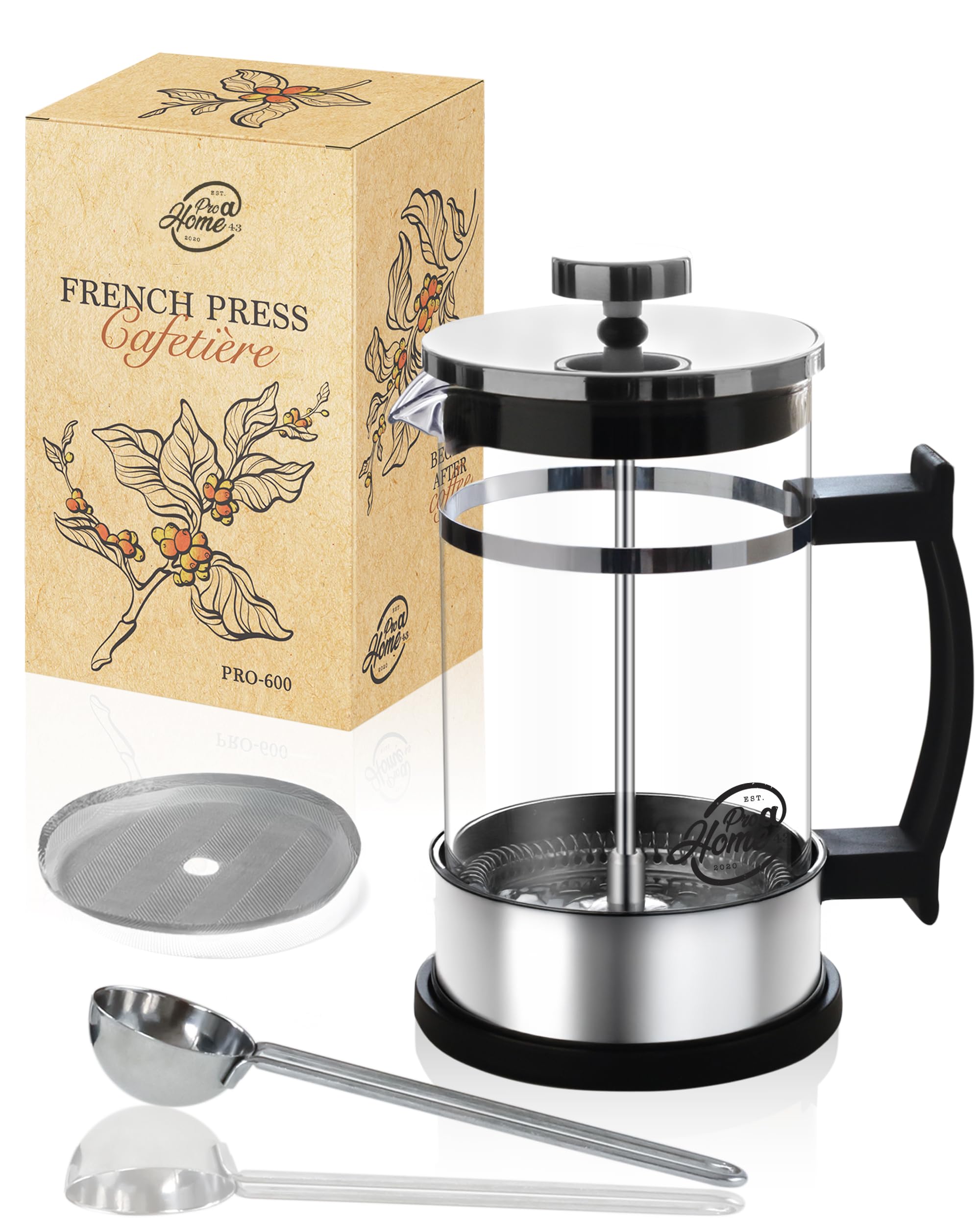 Cafetière à Piston 600 Ml - Cafetière En Acier Inoxydable Et Plastique Cafetiere A Expresso Et A Thee En Verre Borosilicate Presse A Cafe Et Cafetiere Convient Pour Le Cafe Et Le Thee