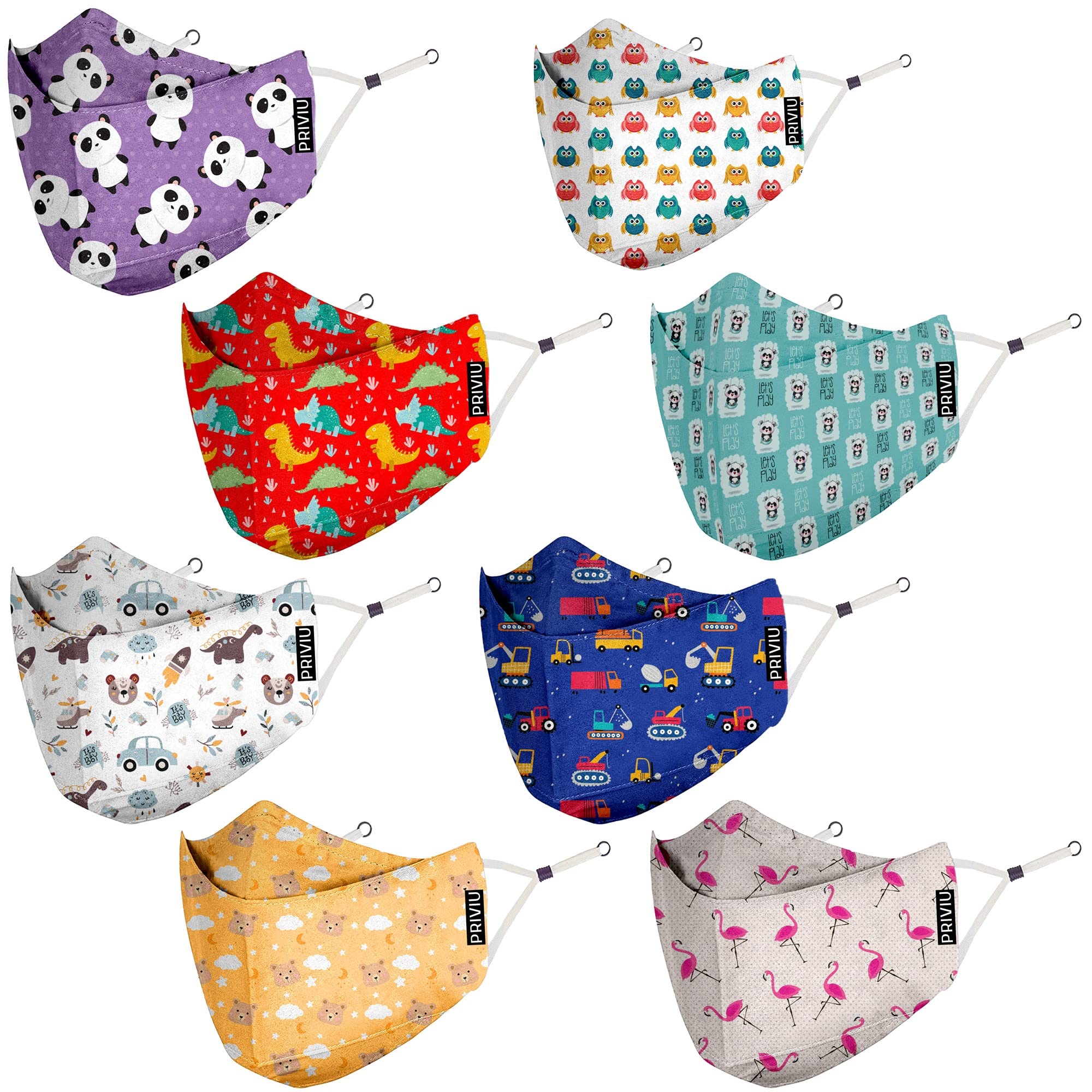 Masks for Boys and Girls 3 to 8 Years, Washable Reusable, 3D Comfortable Face Mask with Adjustable Earloop, 4 Layer with Pure Cotton Inner Cloth, Pack of 8-image-34