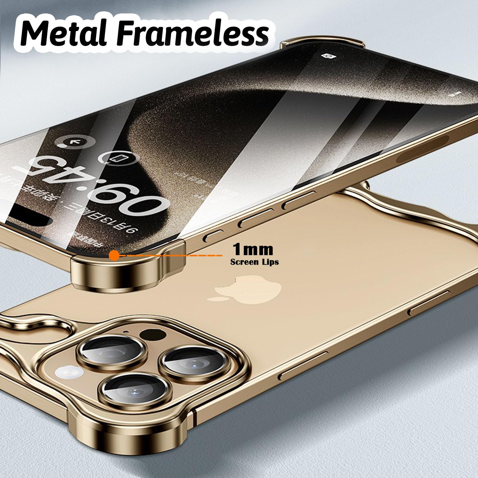 Funda para iPhone 16 Pro Max/16 Pro/16 Plus/16, Funda para Teléfono con Almohadilla de Esquina de Metal de Forma Especial Anticaídas con Protector de Lente de Cámara