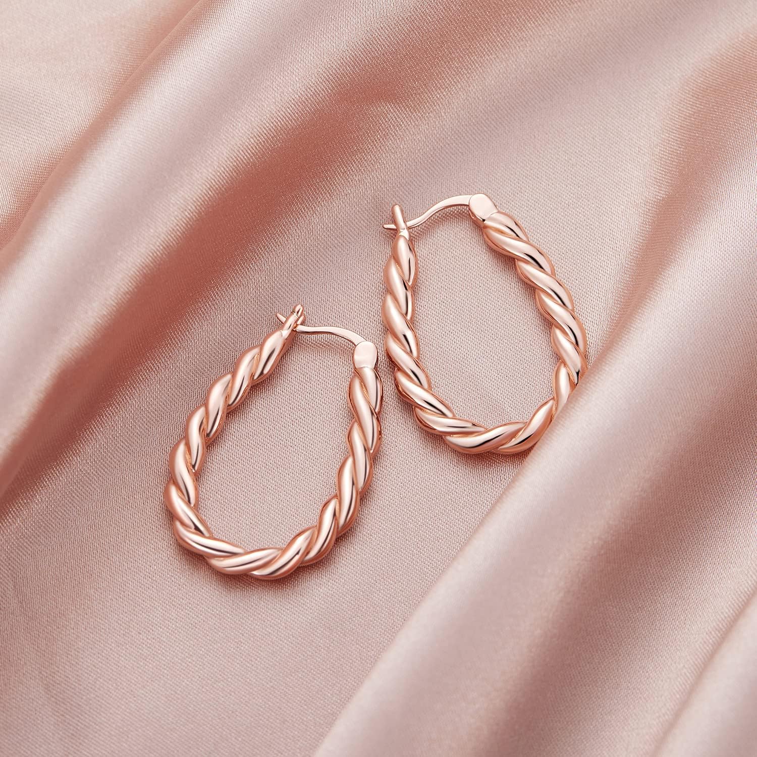 14K Gold Plated Oval Hoop Earrings for Women 925 Sterling Silver Post Twist Huggie Hoop Earrings Hypoallergenic Lightweight Hoop Earrings Jewelry Gifts - Image 6
