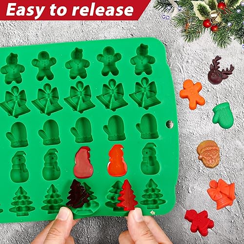 Miniatura 6 de Moldes de caramelo de Navidad, 2 moldes de goma de Navidad de 30 cavidades, moldes de silicona para chocolate de Navidad, rojo y verde