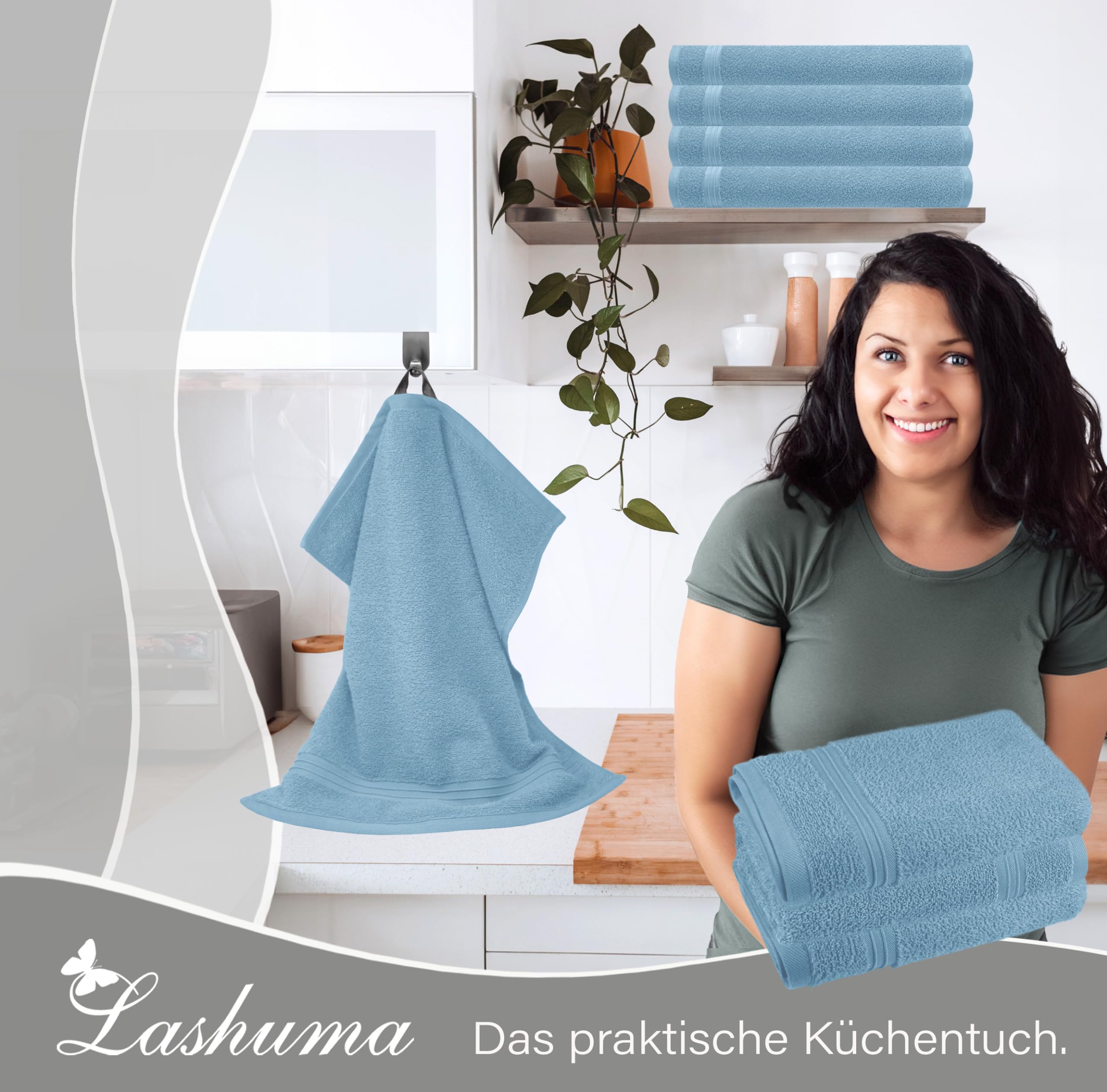 Lashuma Paños Cocina Modernos, Trapos Cocina 50x50 cm Linz, 4 Toallas de Mano Azul Paloma