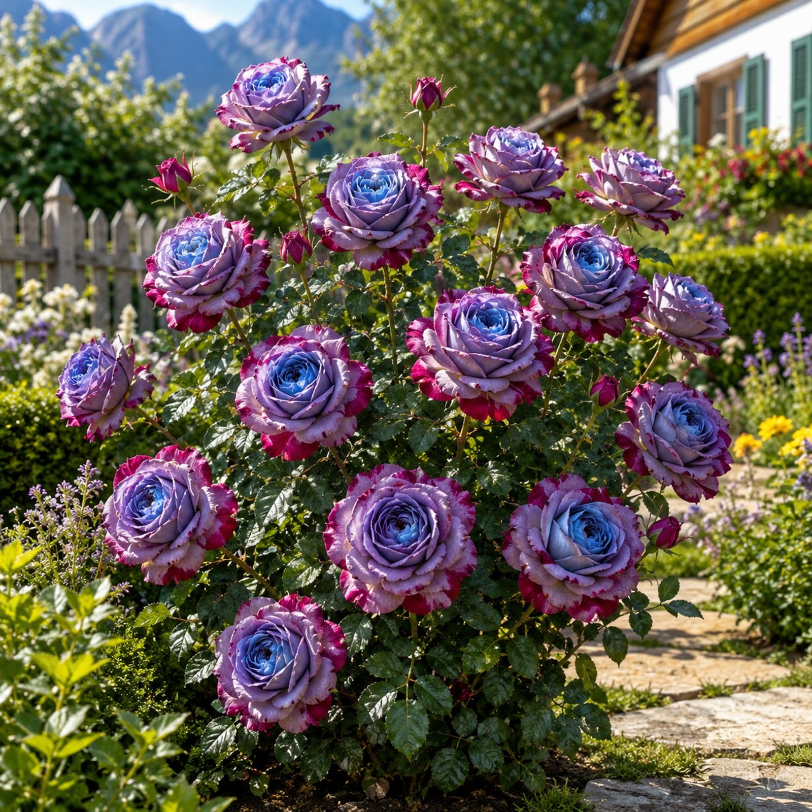 langjährige, winterfeste für sonnige Standorte, Sehr Exklusiv, Bunt blühende Wurzelstöcke, 4Rosen-C